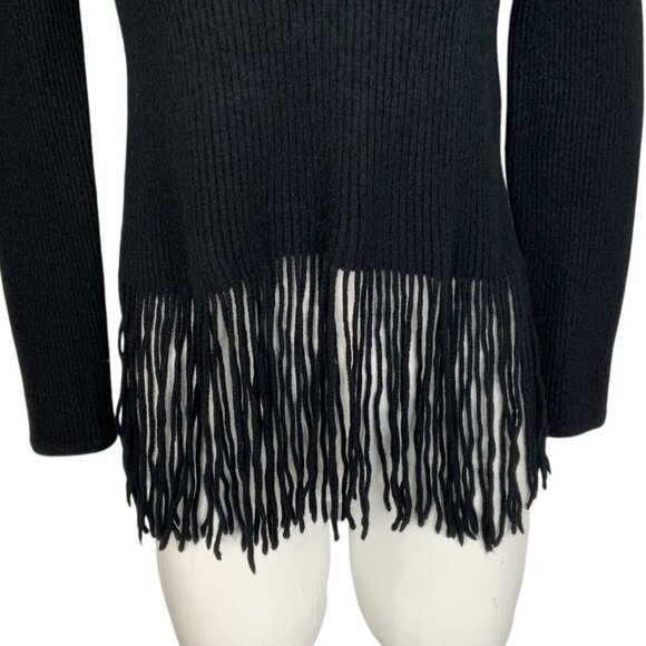 Zimmermann Fringed Cashmere-Blend Turtleneck Sweater 2 US/M Black ALTERED - Picture 9 of 12